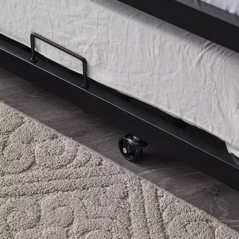 Karl Home Blcak Twin over Twin Bunk Bed with Trundle, Heavy Duty Metal Bed Frame with Safety Rail Side Ladders
