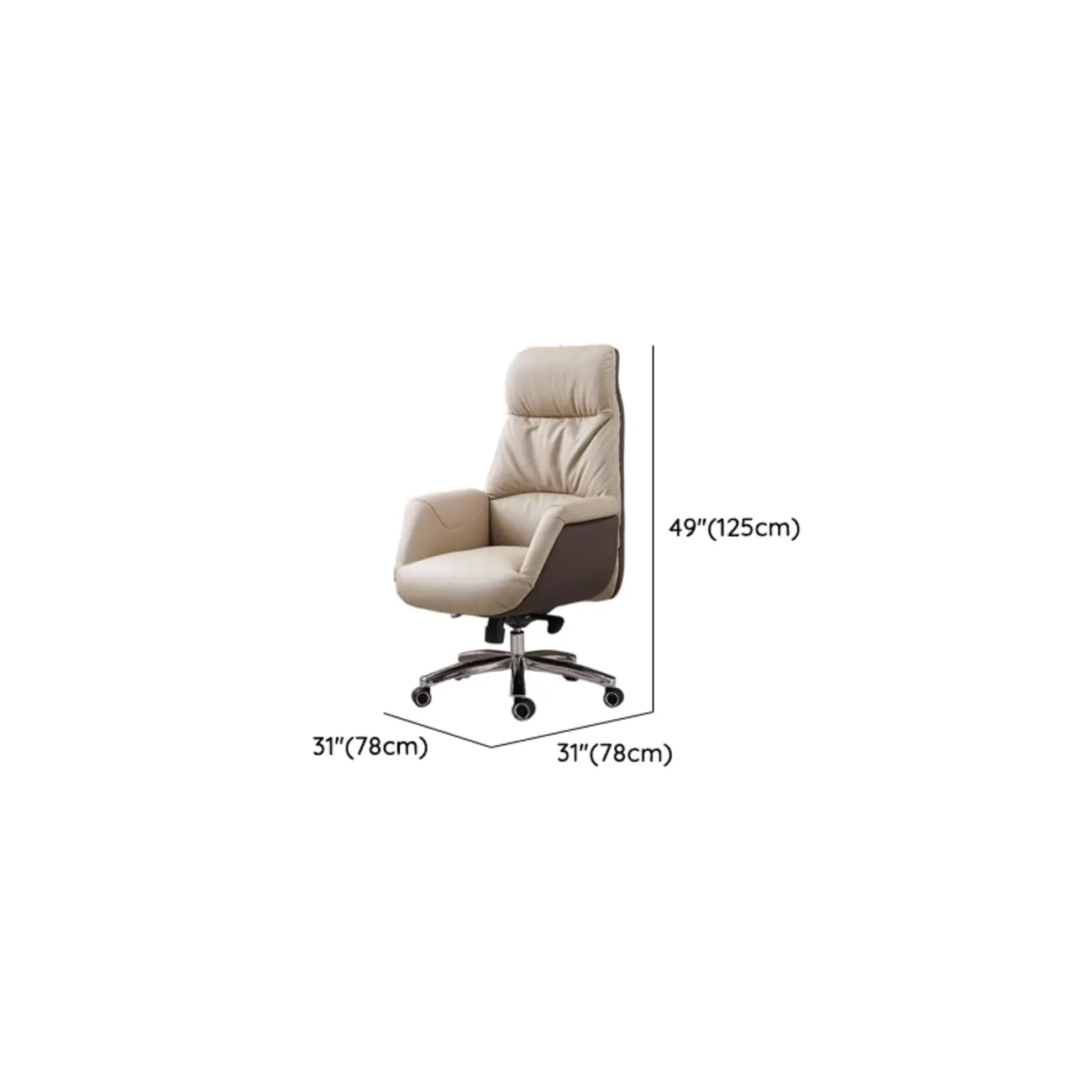 Beige Genuine Leather Swivel Ergonomic Chair with High-Back