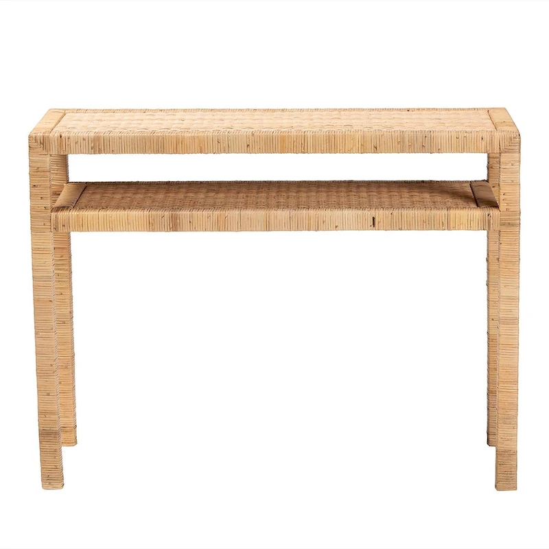 Kalimantan Bohemian Light Honey Rattan and Acacia Wood Console Table