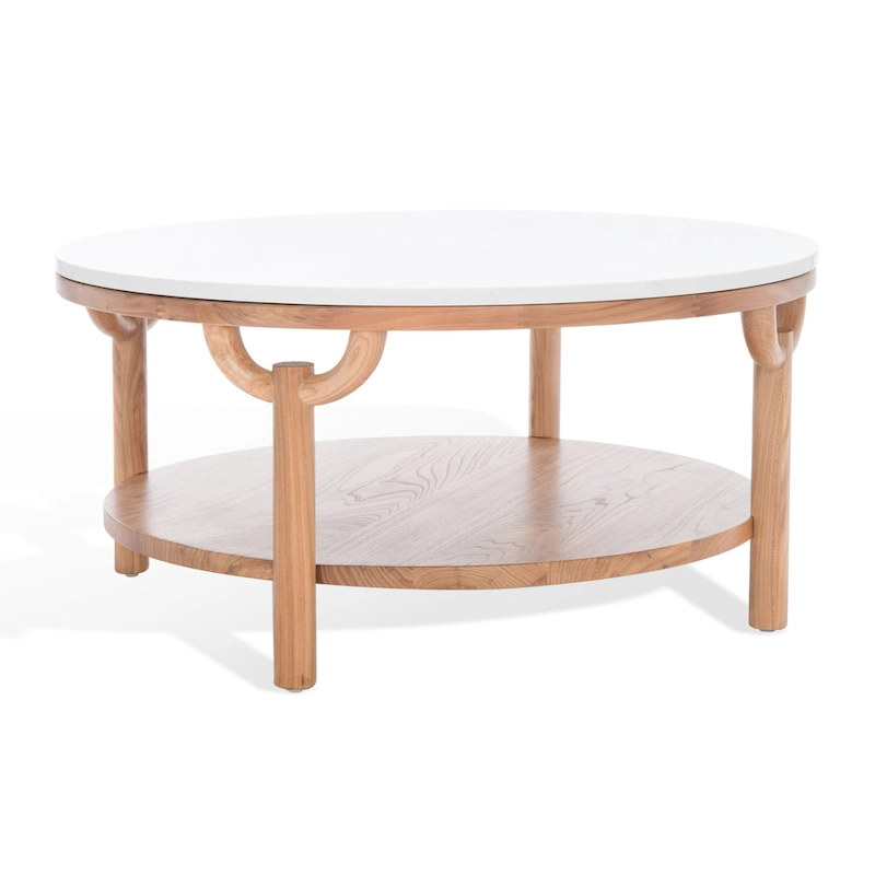 SAFAVIEH Couture Aive 2-Tier Marble Top Round Coffee Table - 35 In. W x 35 In. D x 17 In. H - 35W x 35D x 17H