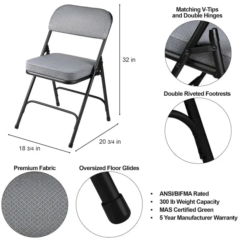 Hampden Furnishings Bernadine Collection Deluxe Fabric Padded Folding Chair, Pack of 2