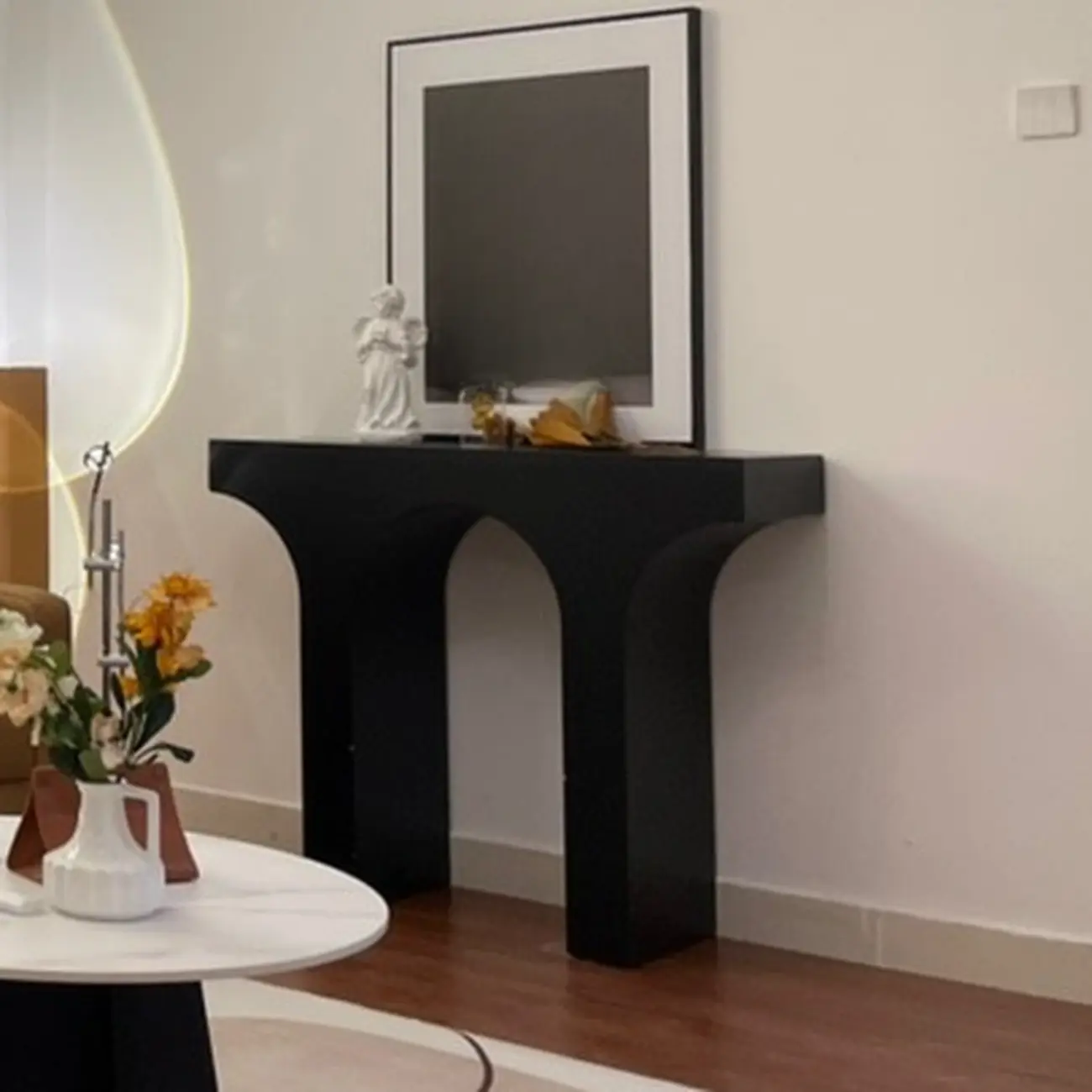 Arched Wood White Double Pedestal Console Table