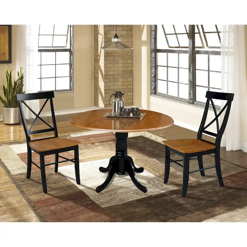 42 Solid Wood Dual Drop Leaf Table With 2 X-Back Chairs - 3 Piece Set