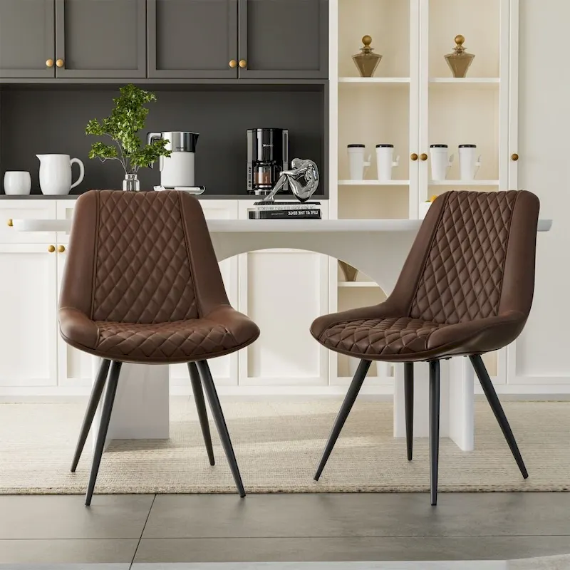 Leather Dining Chair with Metal Legs