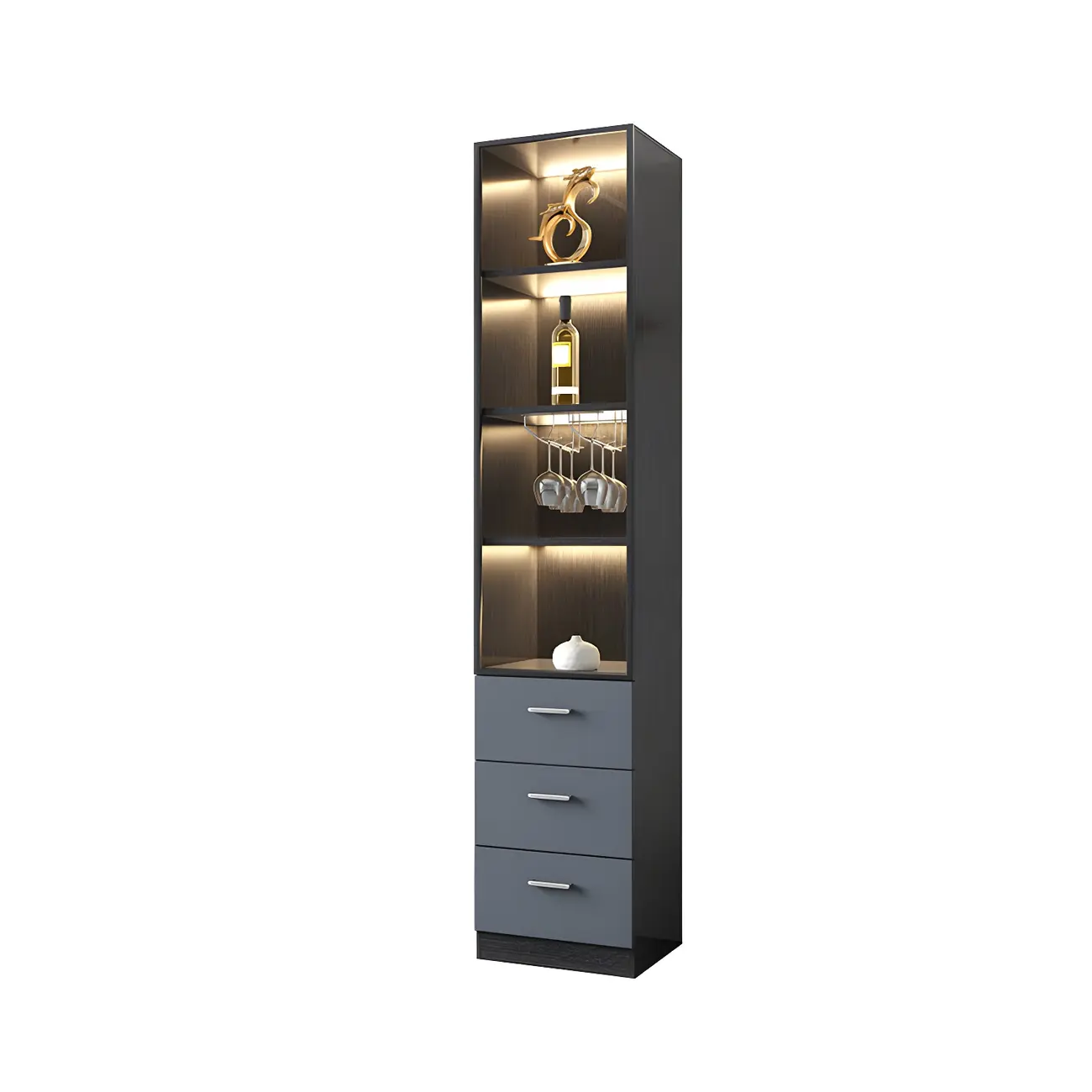 Black-Gray Wood Storage Display Cabinet with Light