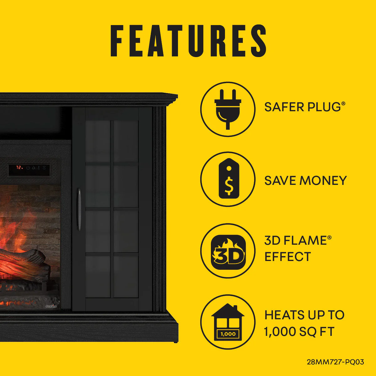 duraflame? Windowpane Glass Door Electric Fireplace TV Stand Media Console