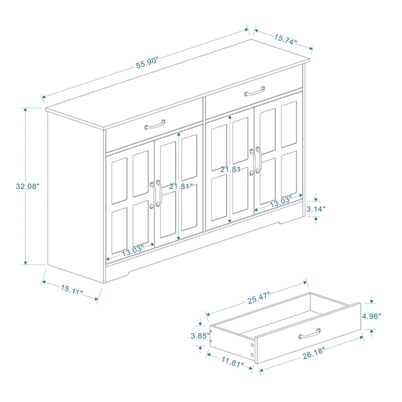 Large Farmhouse Buffet Cabinet Storage Sideboard w/2 Drawers & 4 Doors