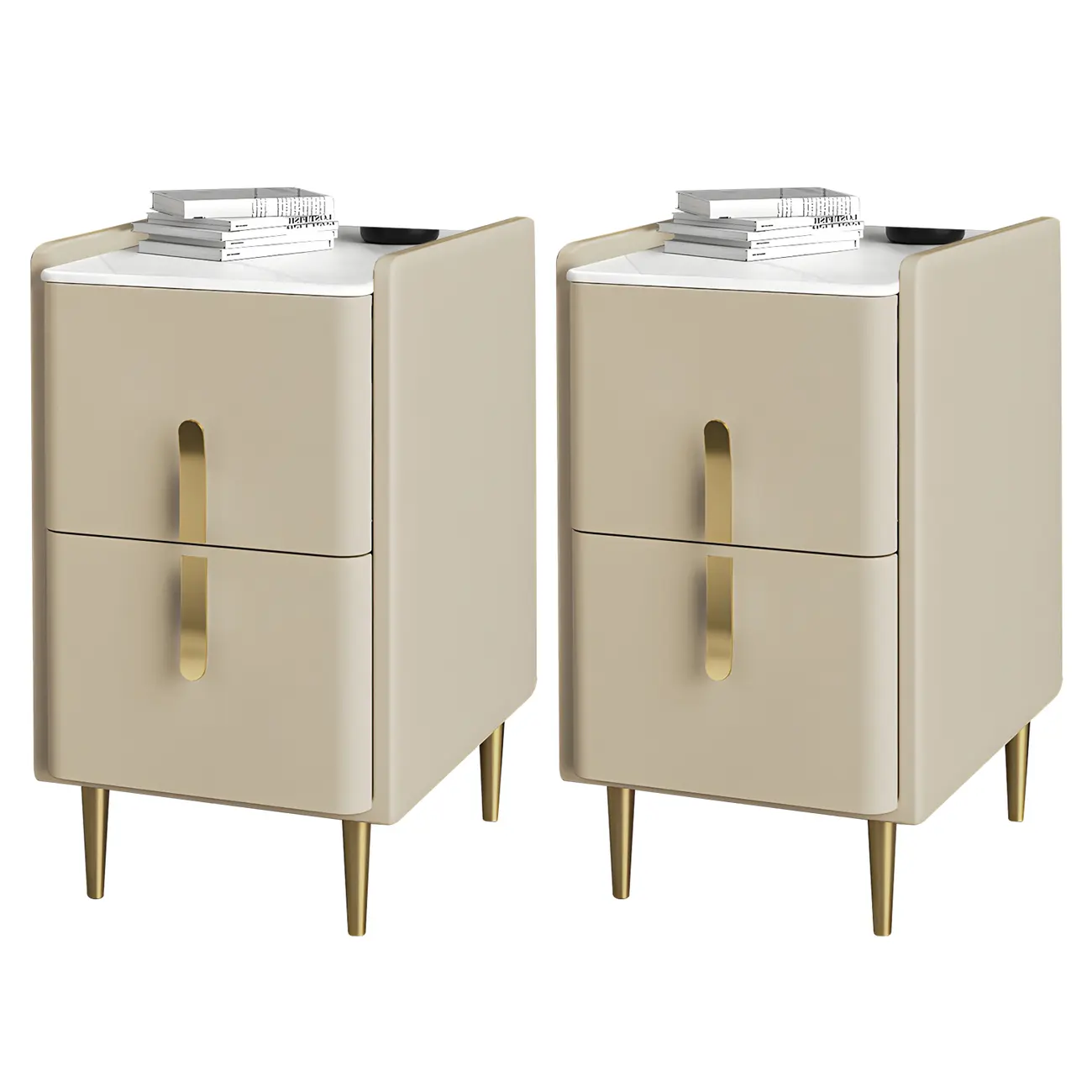 Glam Night Table with 2 Drawers – Off-White Finish