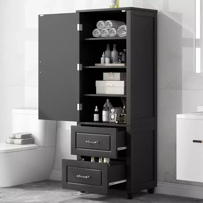 Black / Gray / White Freestanding Bathroom Storage Cabinet with Drawers and Adjustable Shelf