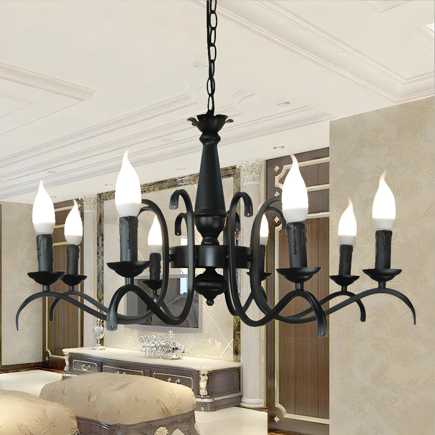 Industrial Black Metal Candelabra Chandelier