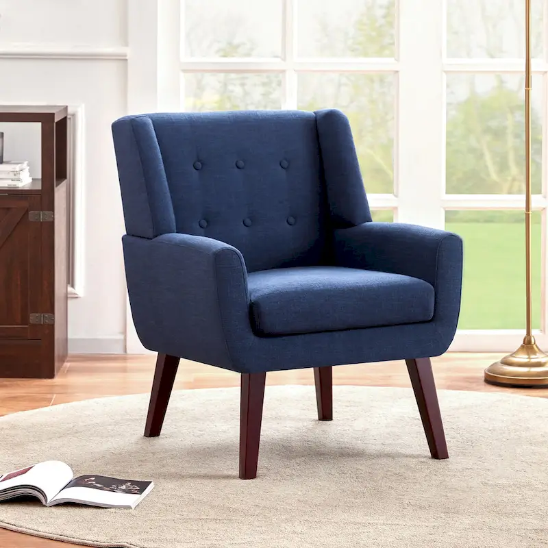 Linen Accent Chair with Tufted Back