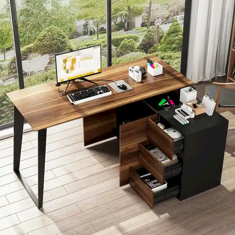 Timechee Home Office Computer Desk L-Shaped Corner Desk 54.3 Writing