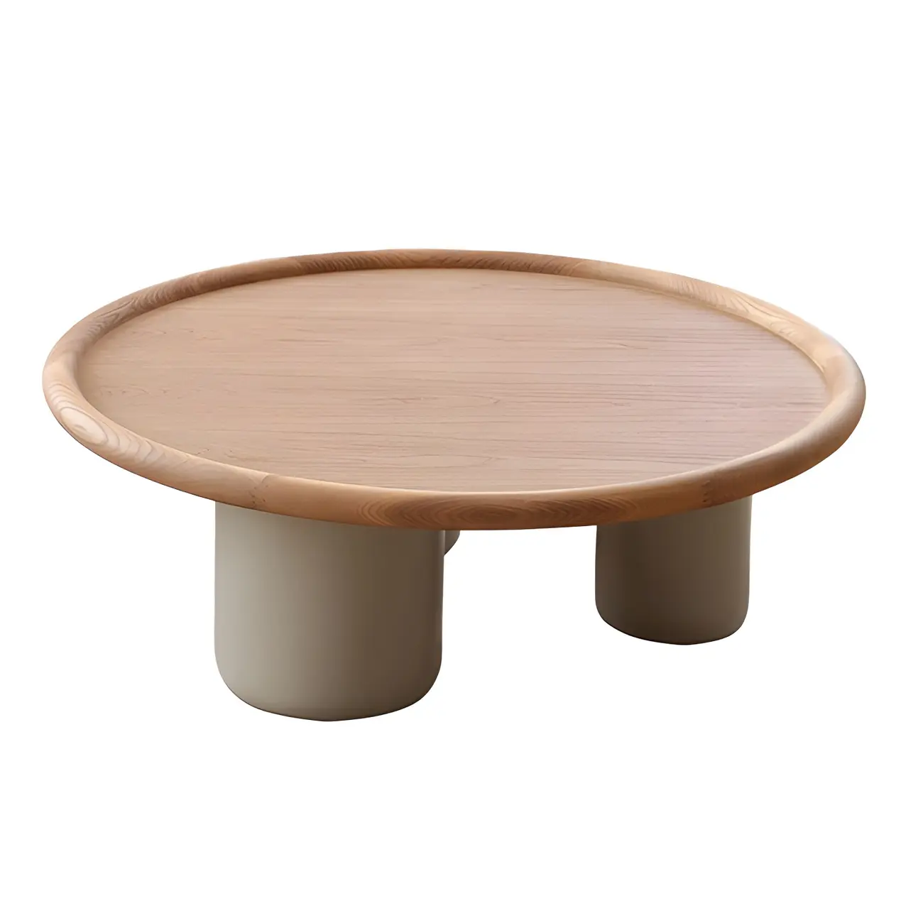 Round Natural Wood Tray Top Coffee Table with Three-Leg