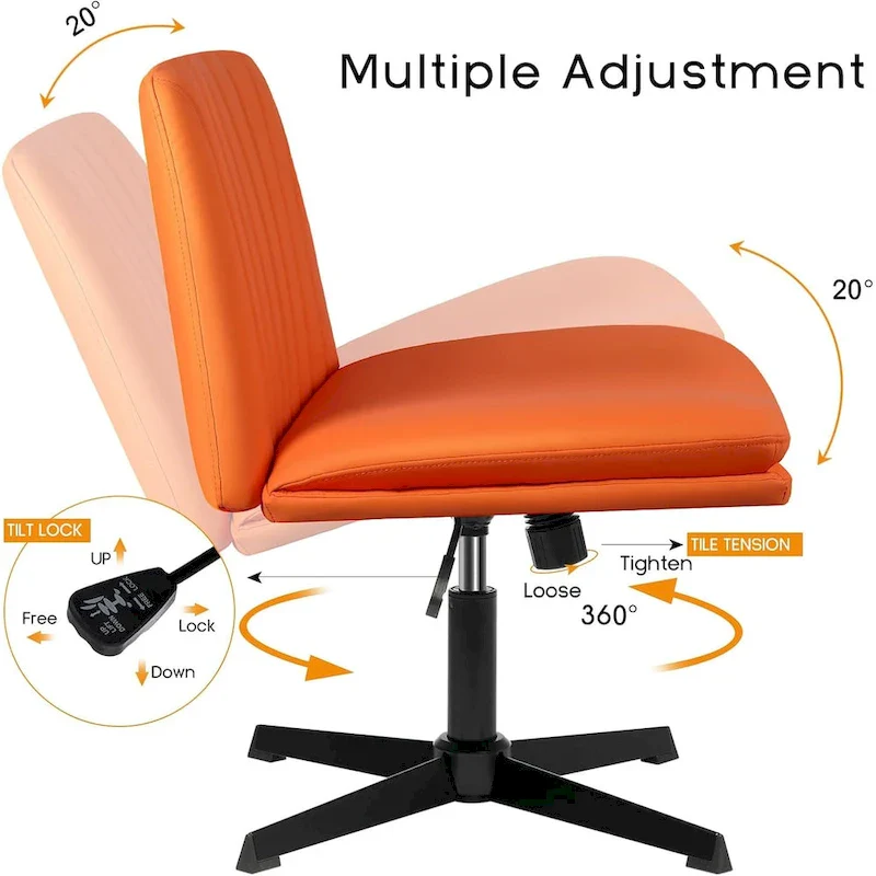Criss Cross Chair Armless Office Desk Chair No Wheels,PU Leather Padded Modern Swivel Vanity Chair office chair