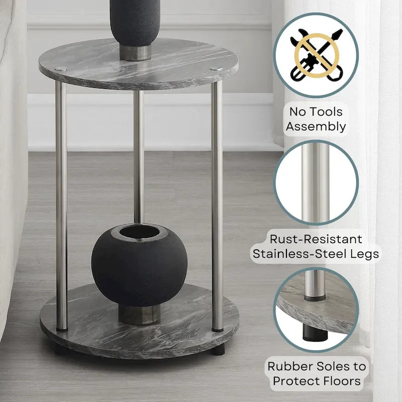 Convenience Concepts  No Tools 2 Tier Round End Table