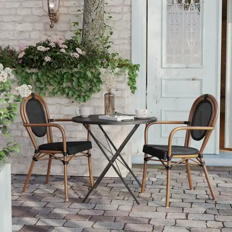 2 Pack All-Weather Commercial Paris Chairs with Arms and metal Frames - N/A