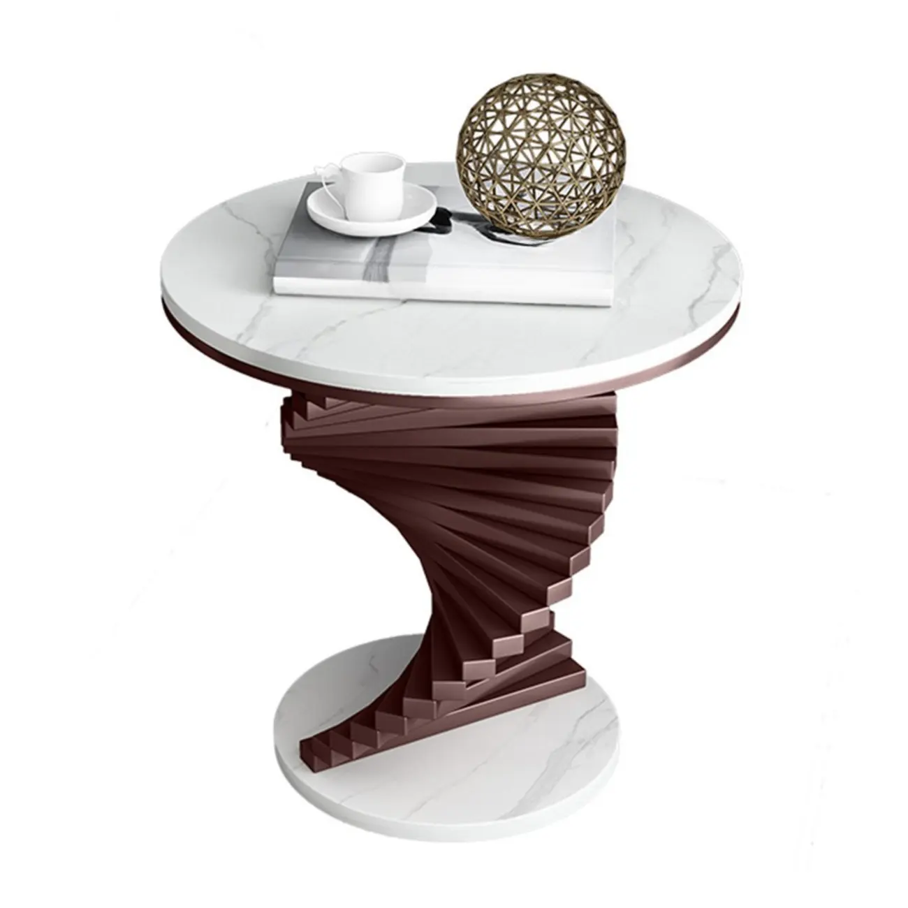 Modern Marble Round Spiral Base Sofa Side Table