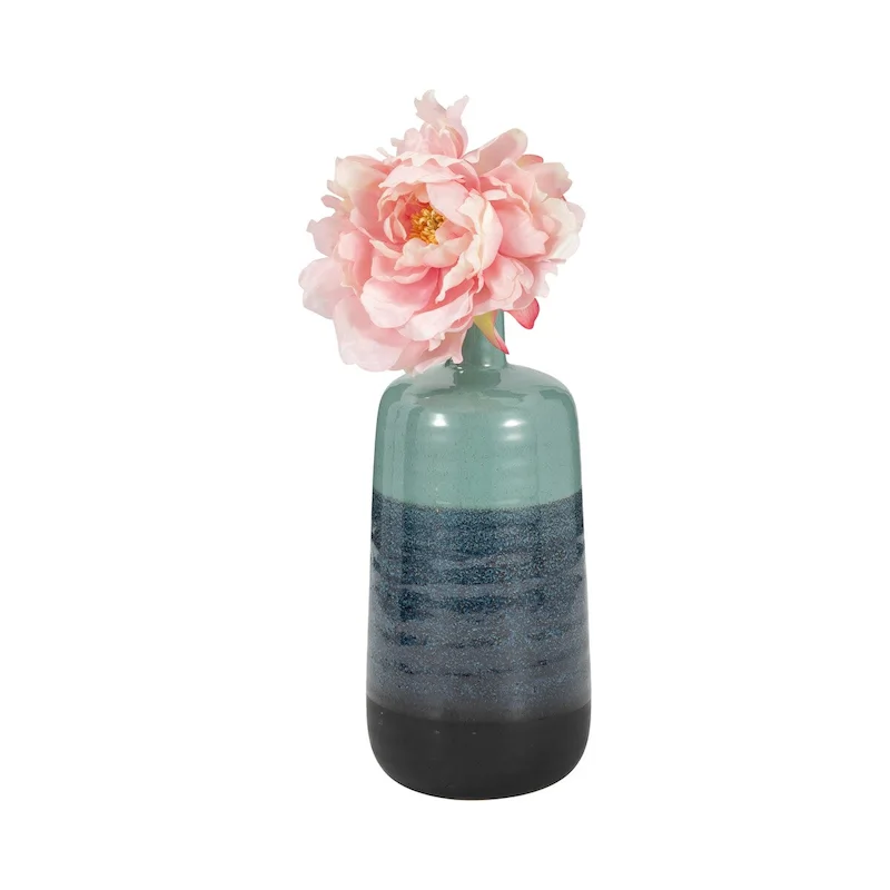 Sagebrook Home 13  Ceramic Vase Contemporary Aqua Green Tri-Colored Speckled Floral Vase