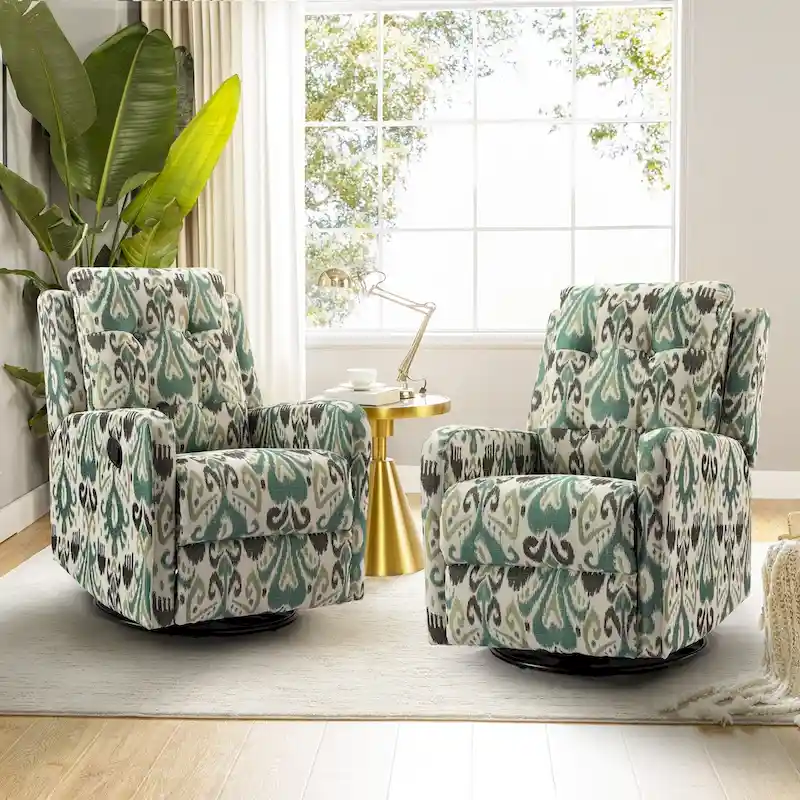 Manual Swivel Recliner with Tufted Back Set of 2