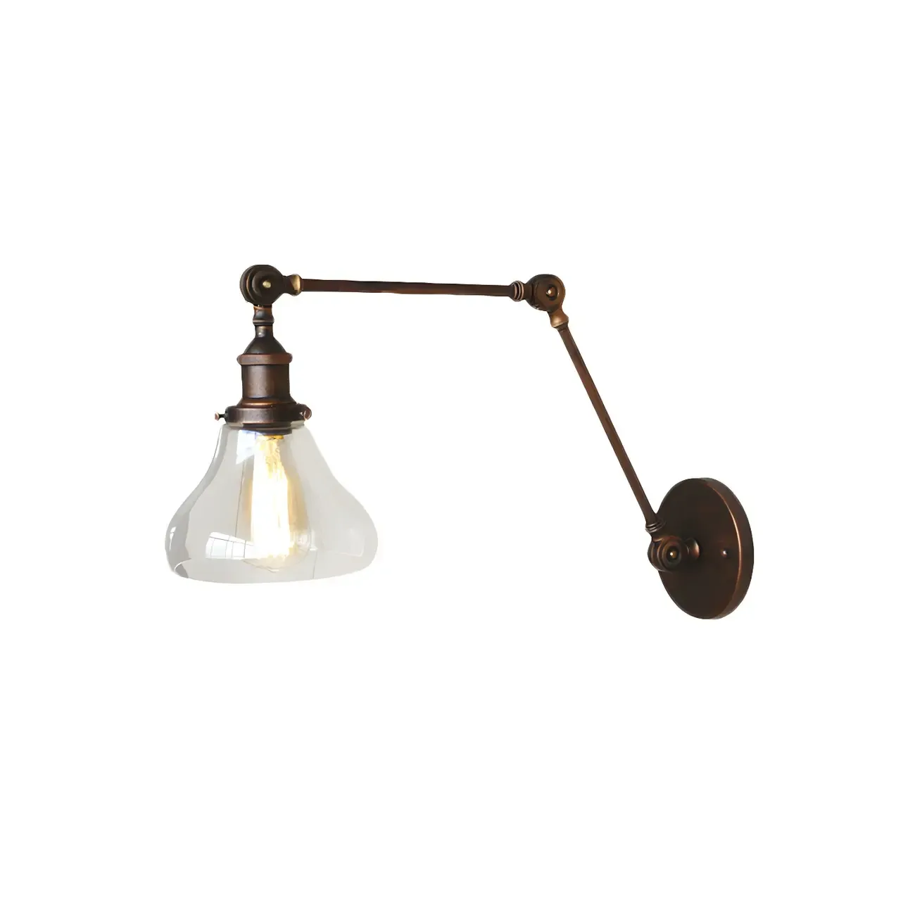 Clear Glass Pear Shade Rustic Metal Swing Arm Wall Light