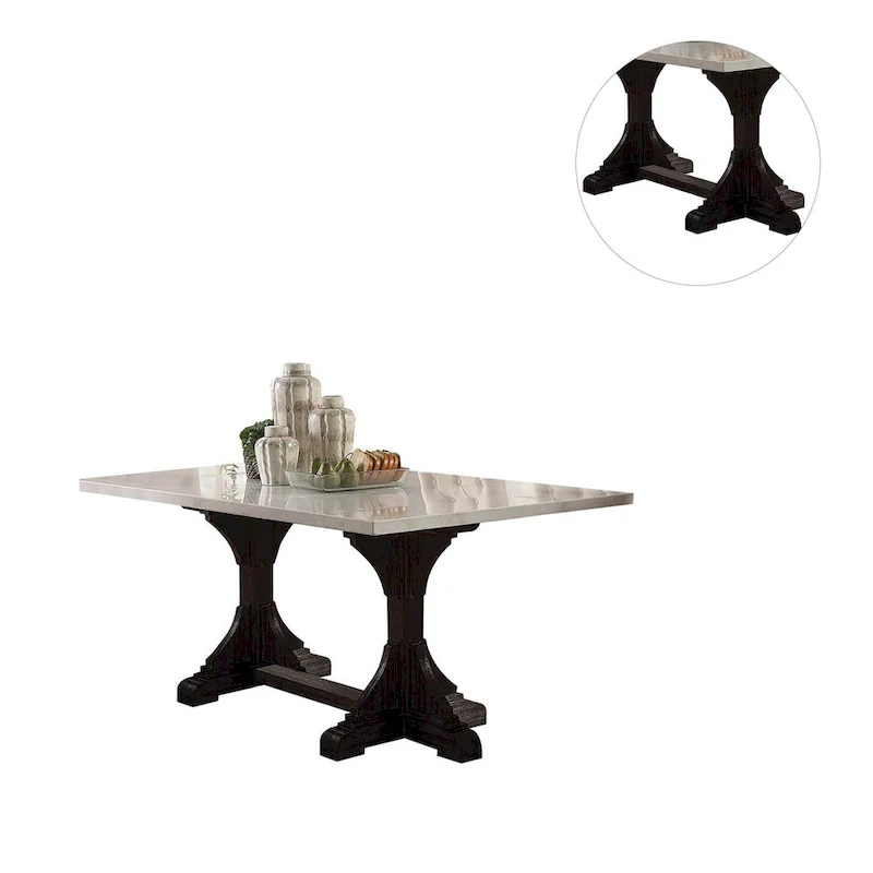 Rectangular Marble Dining Table in White and Weathered Espresso