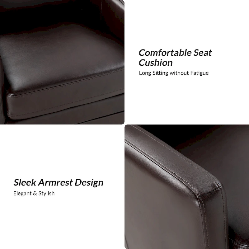 Terrance Transitional Swivel Faux Leather Barrel Accent Chair with Metal Base