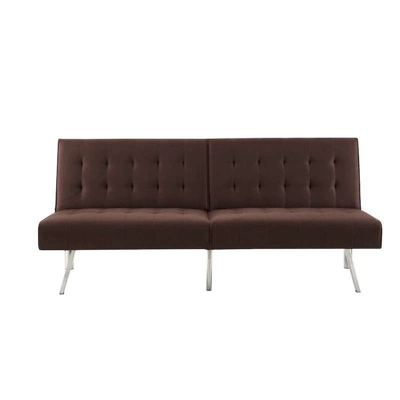 Tufted Mid-Century Modern Split Back Futon Sofa Couch Bed with Chrome Legs