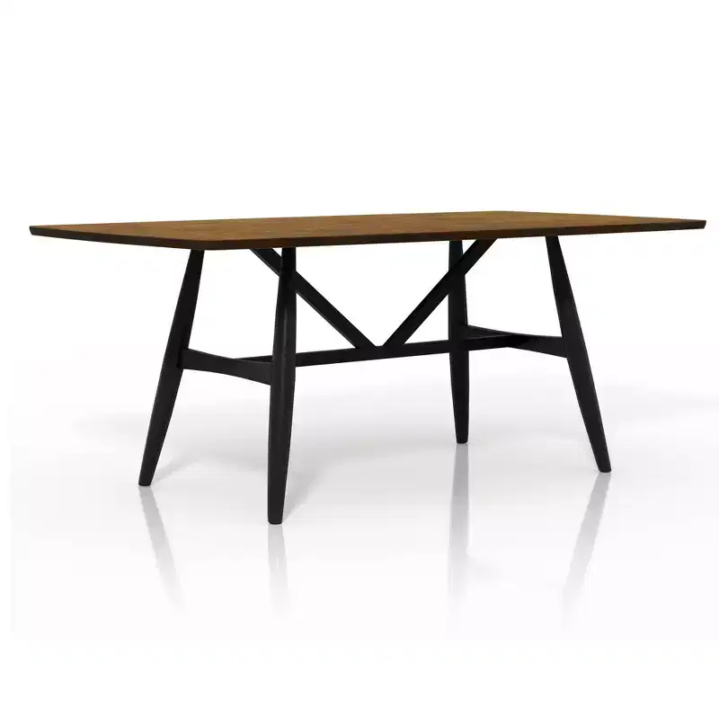 7pc Bernst Mid-Century Modern Dining Table Set Antique Oak/Black/Gray - miBasics: Rubberwood, Upholstered Chairs, Trestle Base