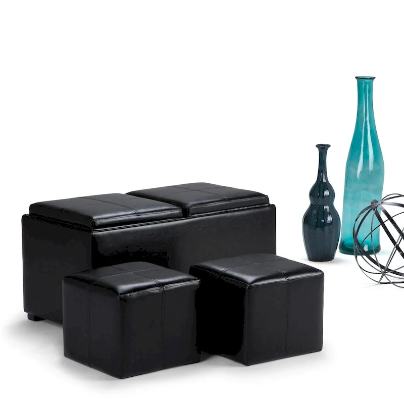 Fabric-Upholstered 3-Piece Ottoman Set