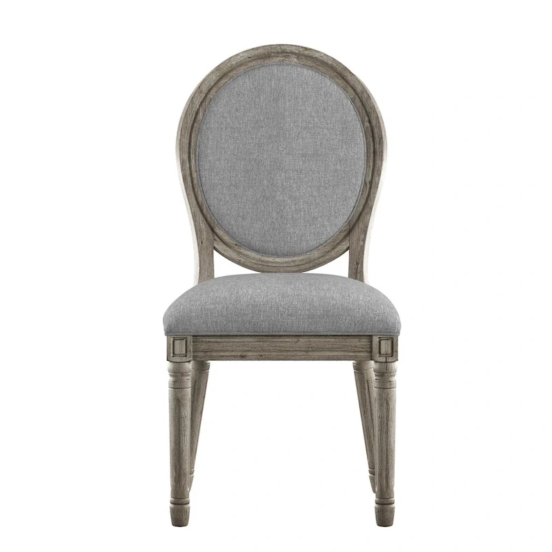 Round Linen and Wood Dining Chairs Set of 2, Artisan Style Upholstered Side Chairs