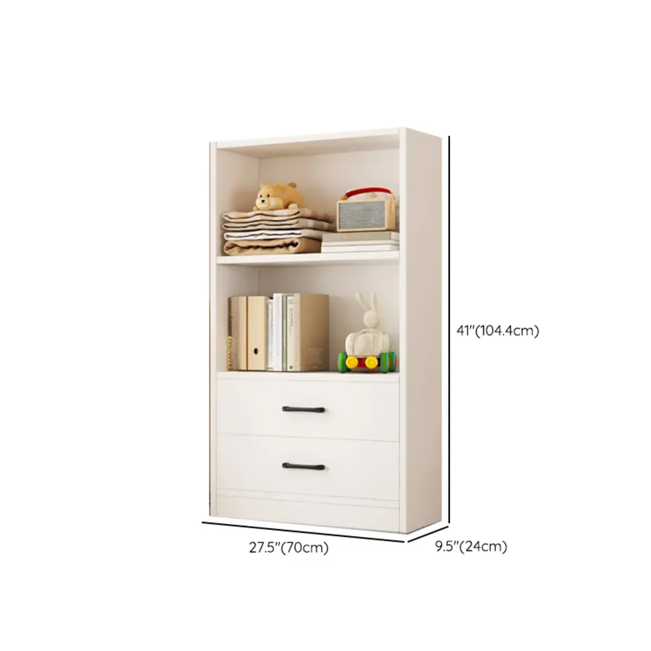 Spacious Vertical White 2-Shelf Wood Bookcase