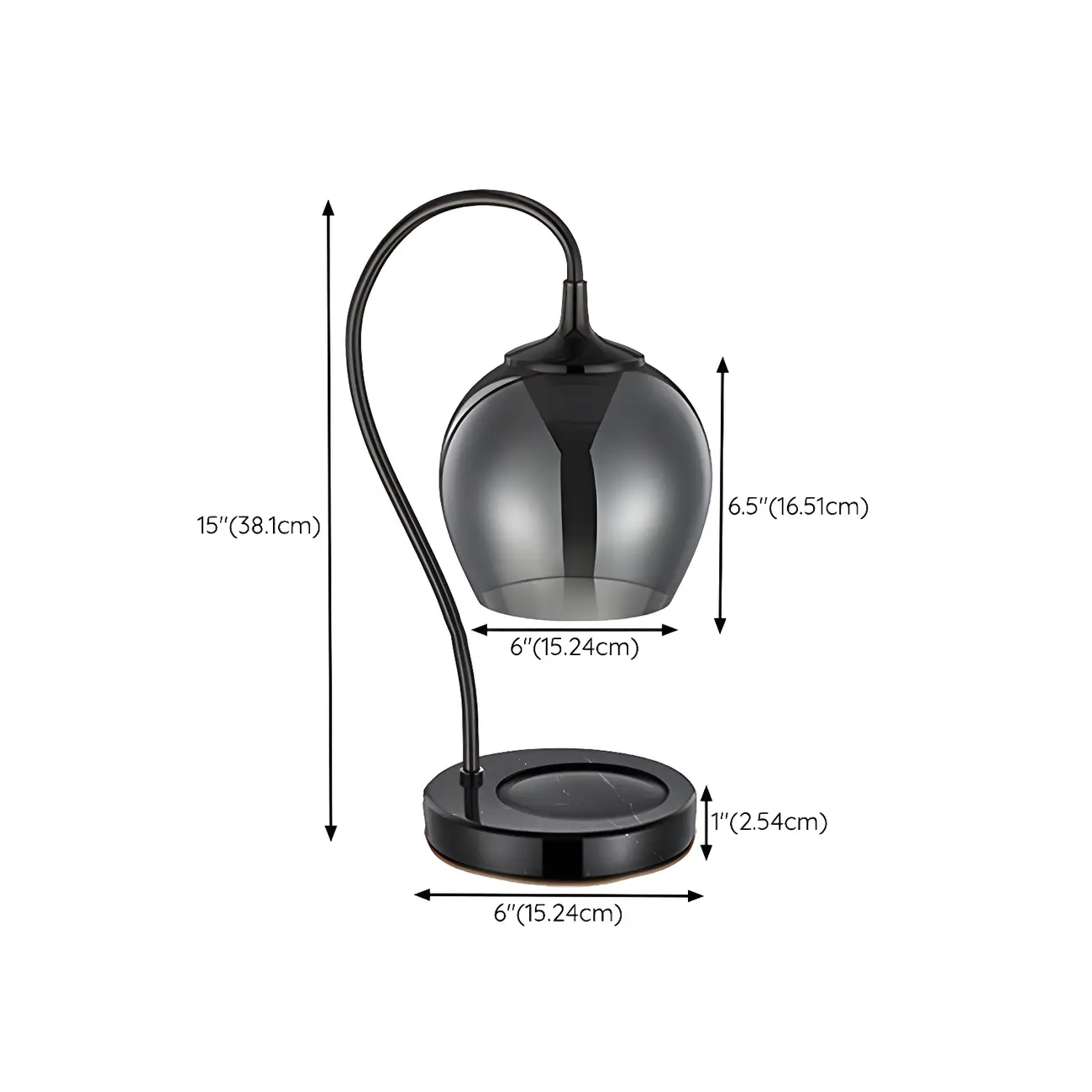 Modern Black Metal Glass Globe Table Lamp with Cup Holder Base