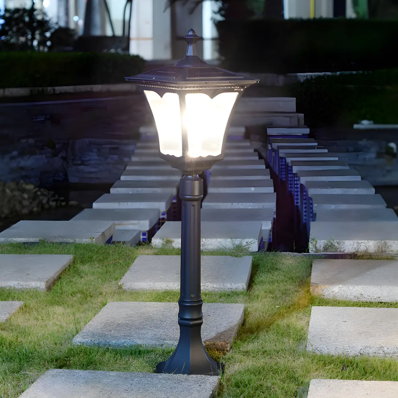 Solar LED Pagoda Bollard Light for Outdoor Landscape Lighting