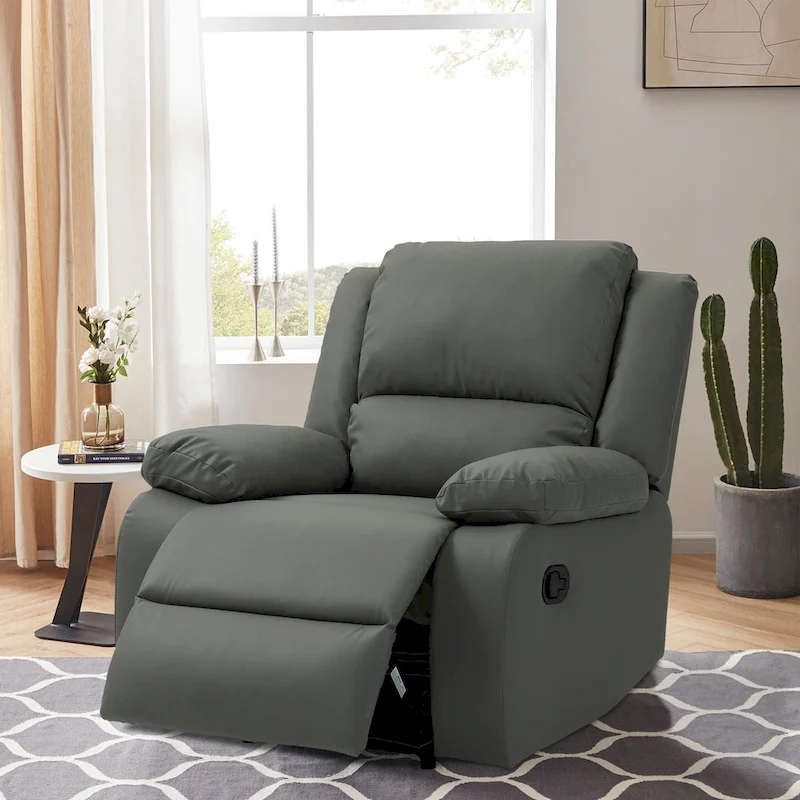 Vegan Leather Upholstered Push Back Manual Recliner Chair