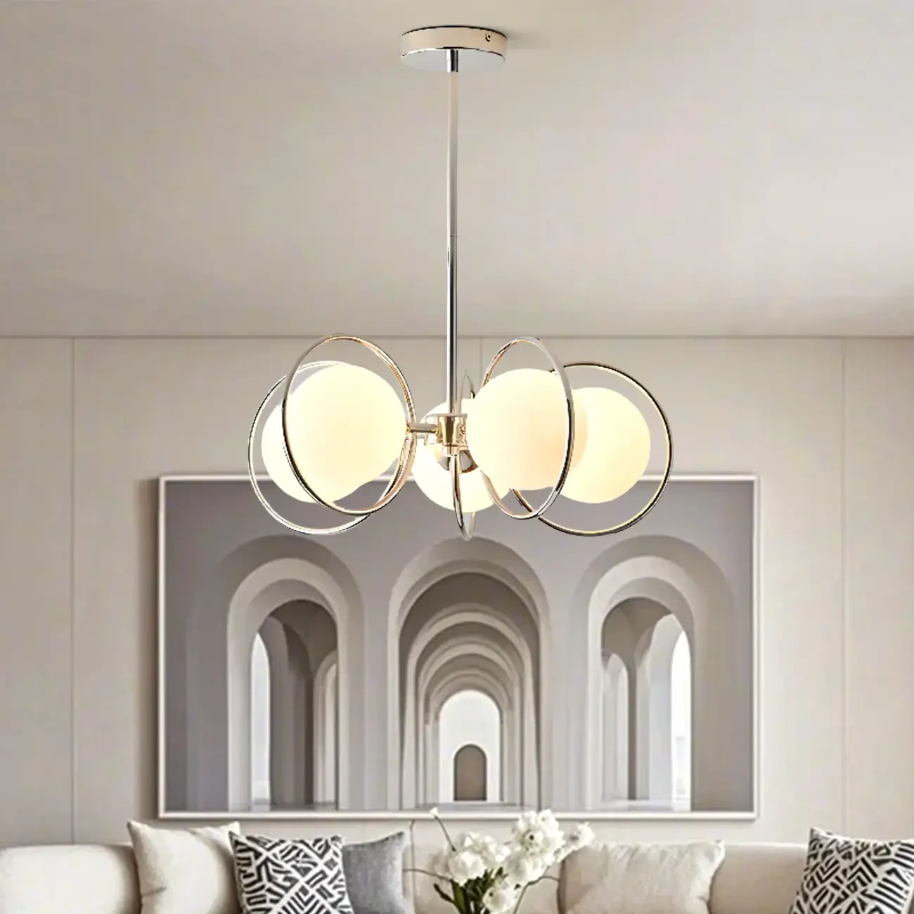 Modern LED Globe Chandelier with Circular Glass Design