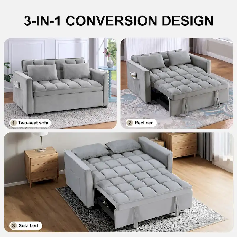 Modern 68 Length Tufted Convertible Loveseat Sleeper Sofa Bed - 68L x 55W x 20H