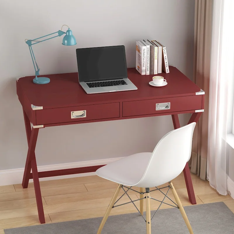 Computer Desk with Drawers, MDF Top & Solid Wood Legs, 42