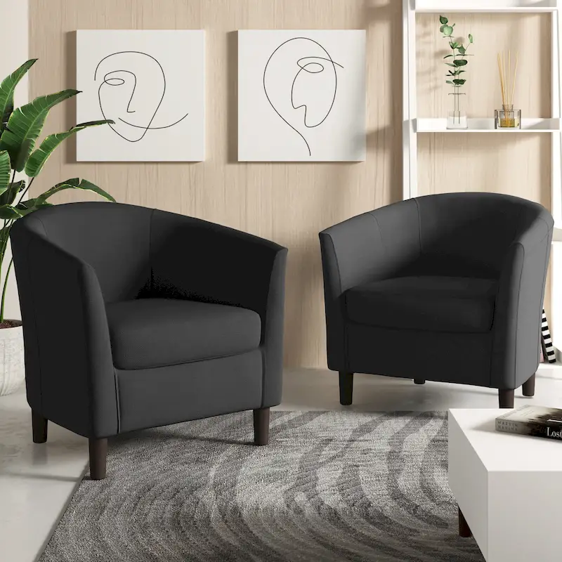 2 Set Modern Linen Barrel Accent Chairs Club Armchair