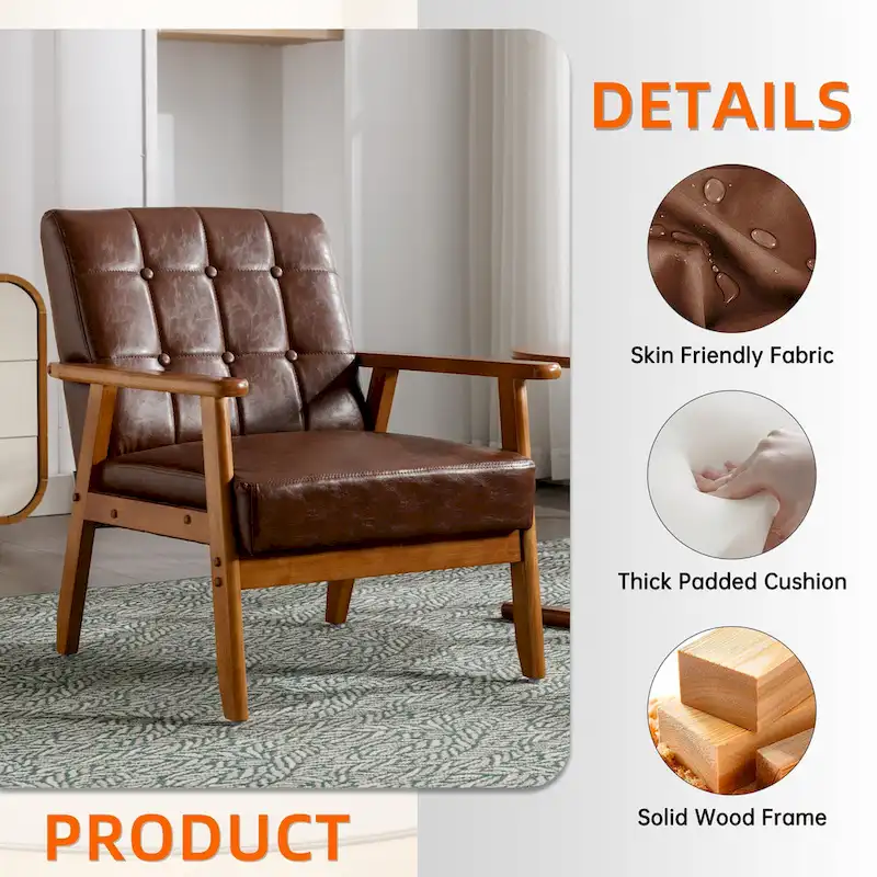 Linen/PU Upholstered Tufted Living Room/Bedroom Accent Chair With Wood Legs