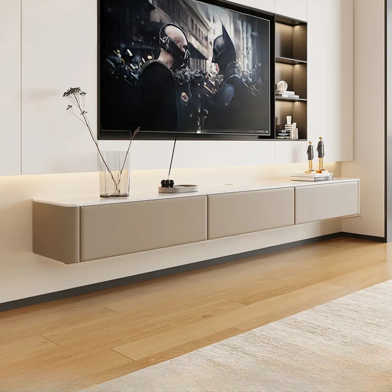 Stone Modern TV Stand with Drawers and Cable Management