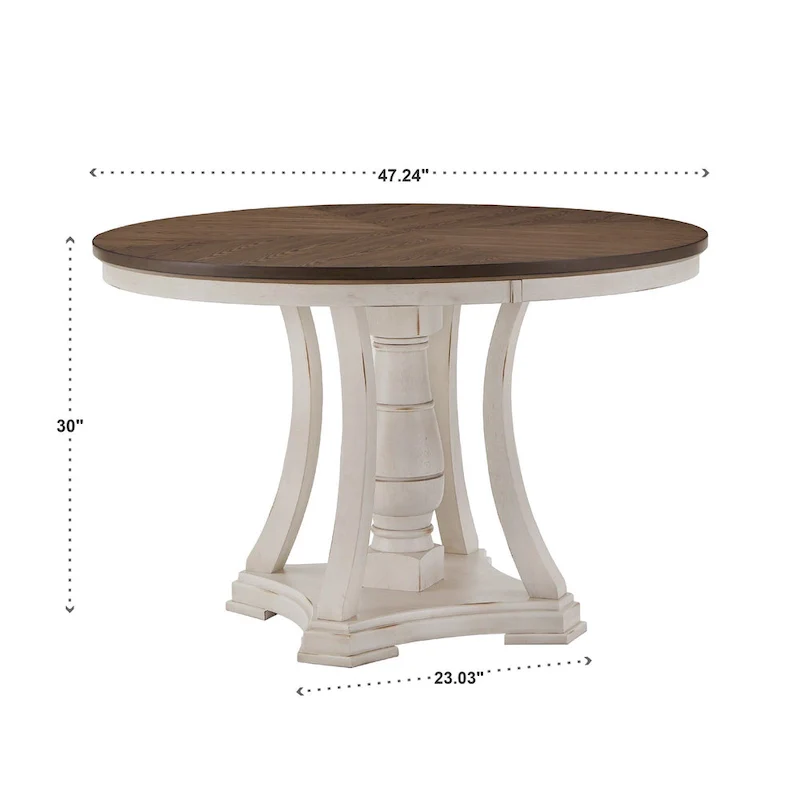 Dual-tone Solid Rubberwood Round Dining Table Set by
