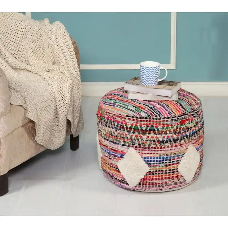 Sevita Boho Diamond Multicolor Pouf Ottoman