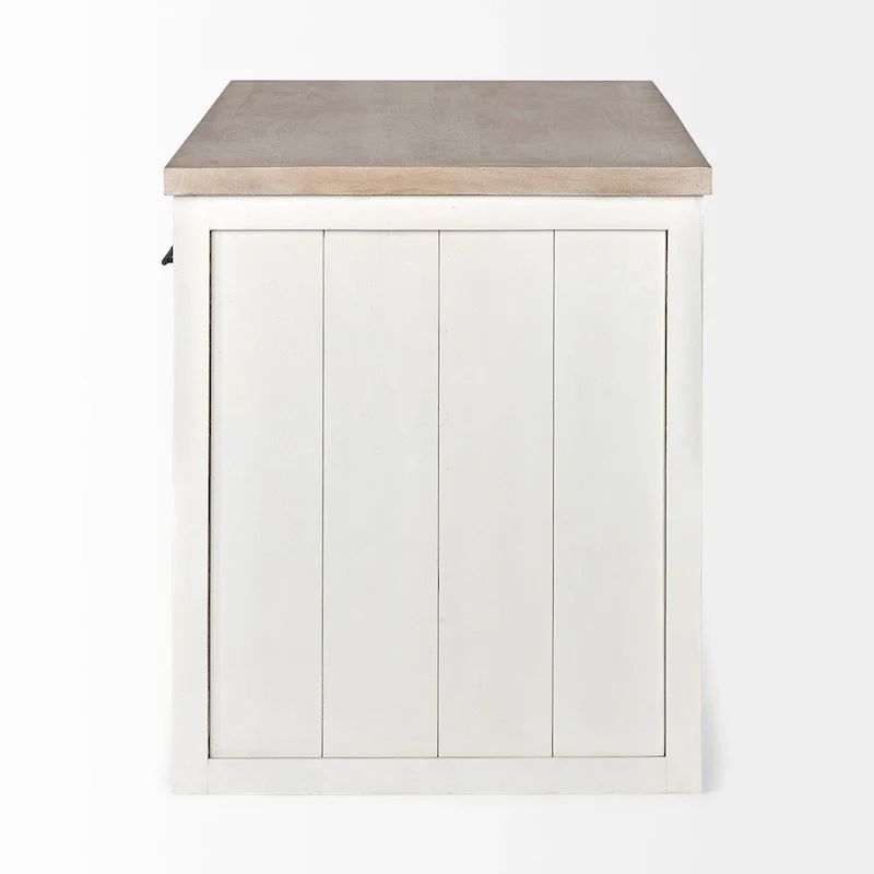 HomeRoots White And Brown Two Tone Wooden Kitchen Island With 3 Drawers - 30' X '34.5' X '60