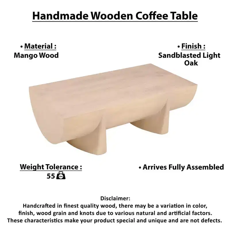 Royal Hampton Coffee Table | 48 Log Design | Natural Mango Wood Hand Crafted