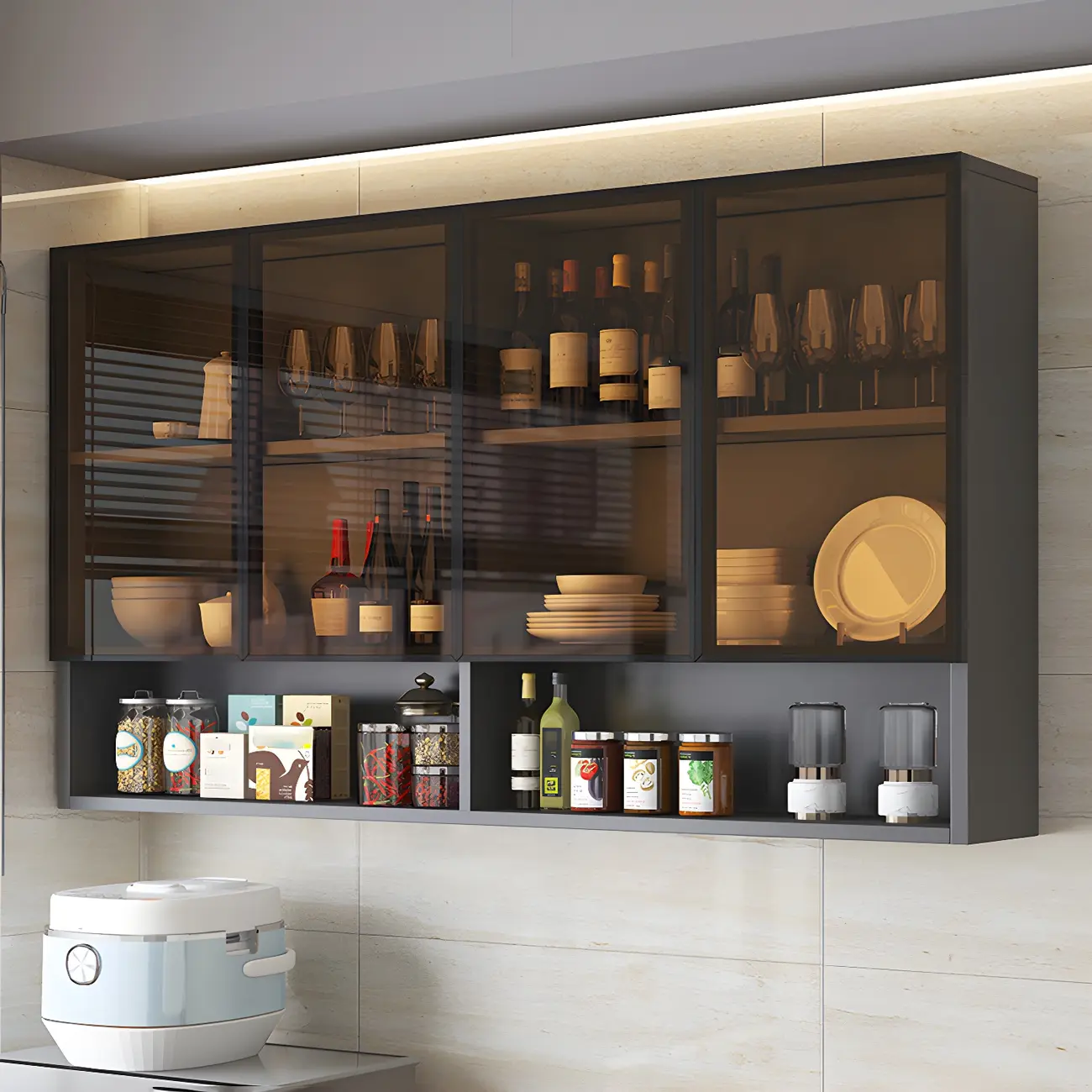 Kitchen Grey Wooden Wall-Mounted China Cabinet