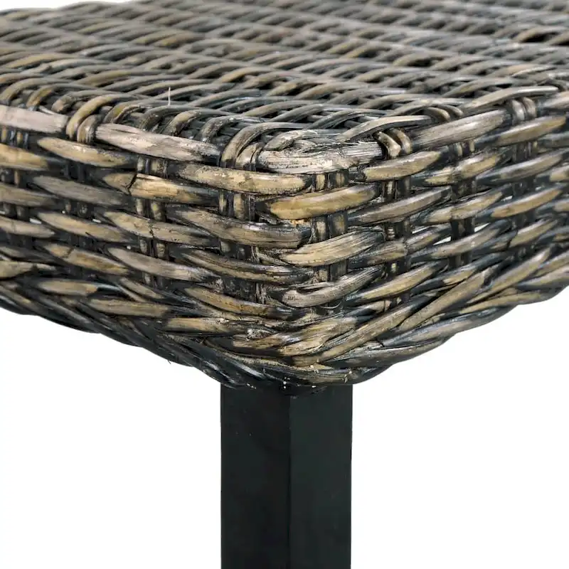 vidaXL Bench 43.3 Black Natural Kubu Rattan and Solid Mango Wood