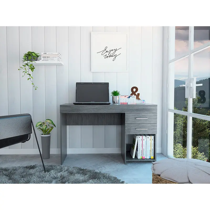 FM Furniture Austin Writing Computer Desk with Two Drawers and One Cabinet