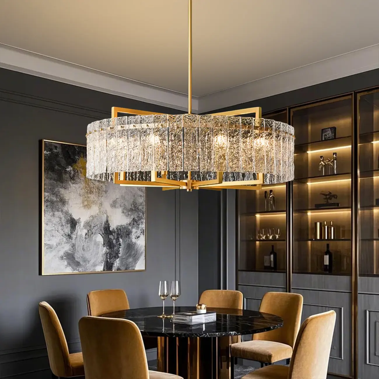 Luxury Crystal Round Chandelier with Glass Lampshade