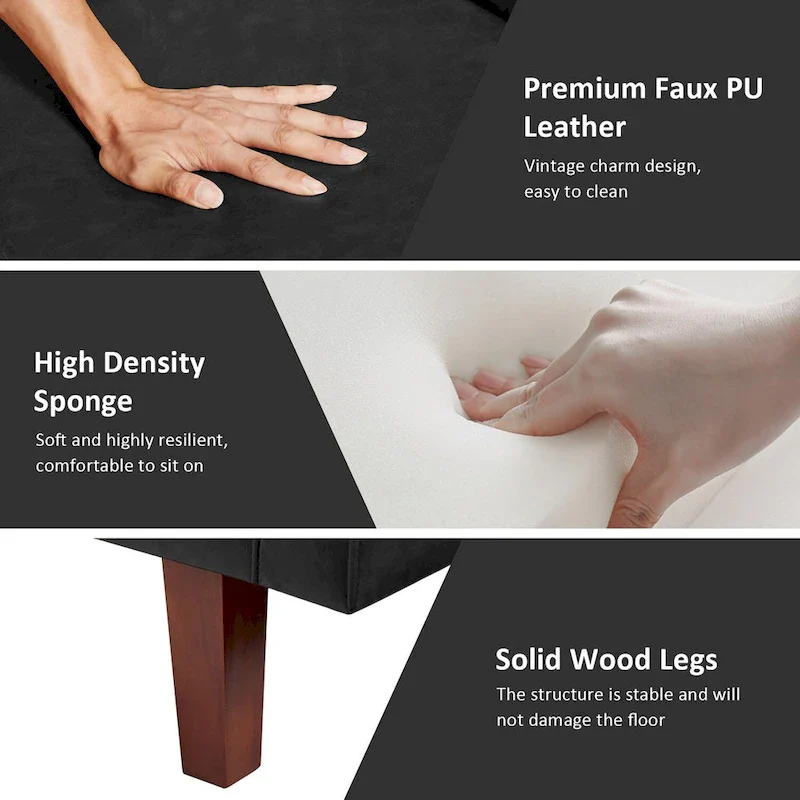 74.4 L Faux Leather Full Handcrafted Button Tufted Sofa 3-Seat, Convertible Sleeper Couch Adjustable Backrest