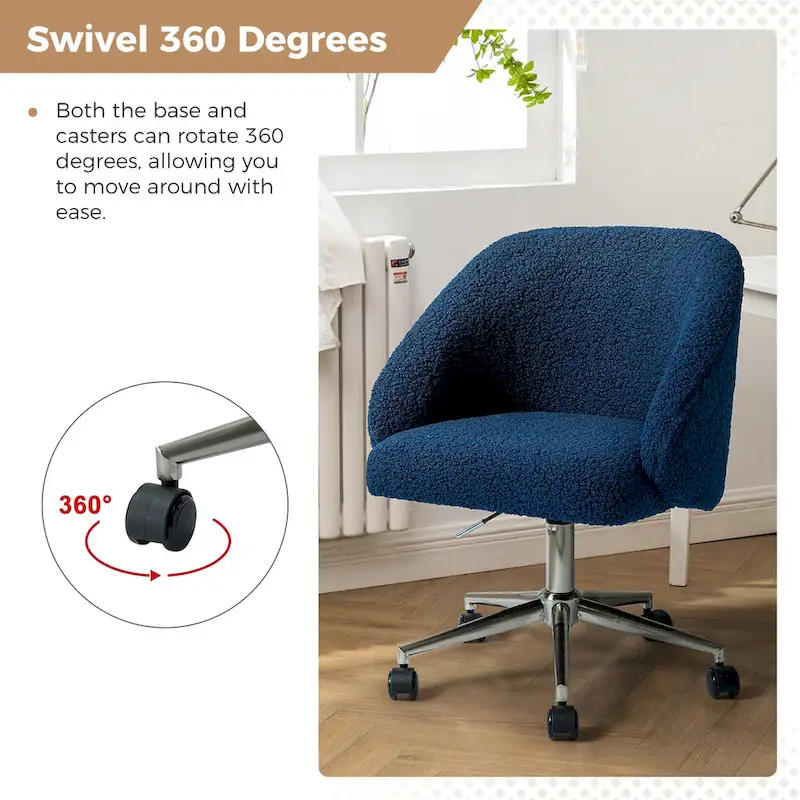 Joah Modern Boucle 360 Swivel Height Adjustable Swivel Office Chair with Rolling Wheels by HULALA HOME - N/A